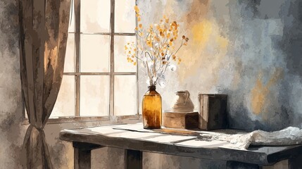Timeless beauty, a vibrant still life painting of flowers in vase on table elegant