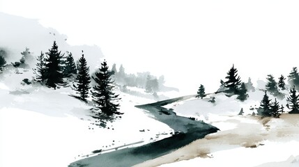Captivating winter wonderland, majestic snowcovered trees in a serene landscape painting