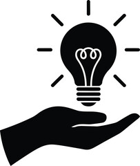 Silhouette of Hand Holding Glowing Light Bulb Idea Concept Vector Illustration