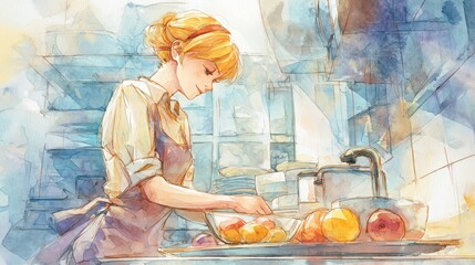Woman washing fresh fruit in kitchen sink, a guide to proper produce cleaning