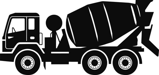 Silhouette of Cement Mixer Truck Vector Icon for Construction and Industrial Use