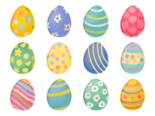 A Set of Colorful and Patterned Easter Eggs.