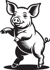 Fototapeta premium Standing Pig Vector Illustration with a Smiling Face and Raised Hoof
