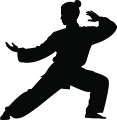 Martial Arts Silhouette of Woman in Kung Fu Pose – Isolated Vector Clipart