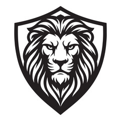 Obraz premium Powerful lion head emblem within a shield, perfect for logo design.