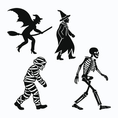 Collection of halloween silhouettes isolated on white background