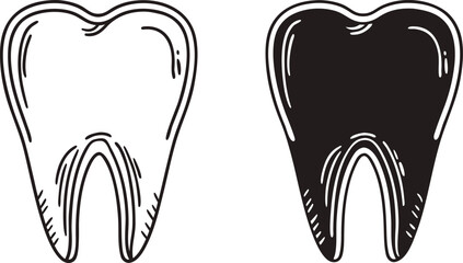 healthy tooth silhouette vector, tooth line art icon set.