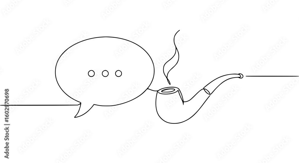 Poster single line outline vector of a smoking pipe with speech bubble