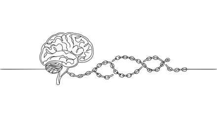 Brain and DNA represented in a single line outline vector design  
