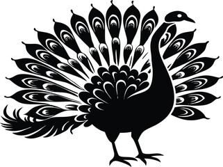 Peacock Silhouette with Fanned Feathers in Artistic Style