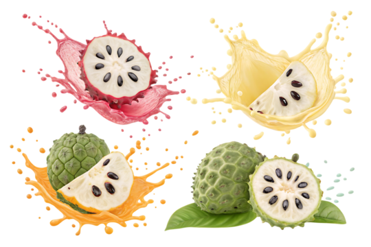 juice splash in custard apple fruit PNG Image