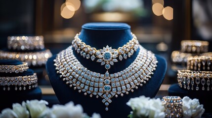 Luxury diamond jewelry set on mannequin