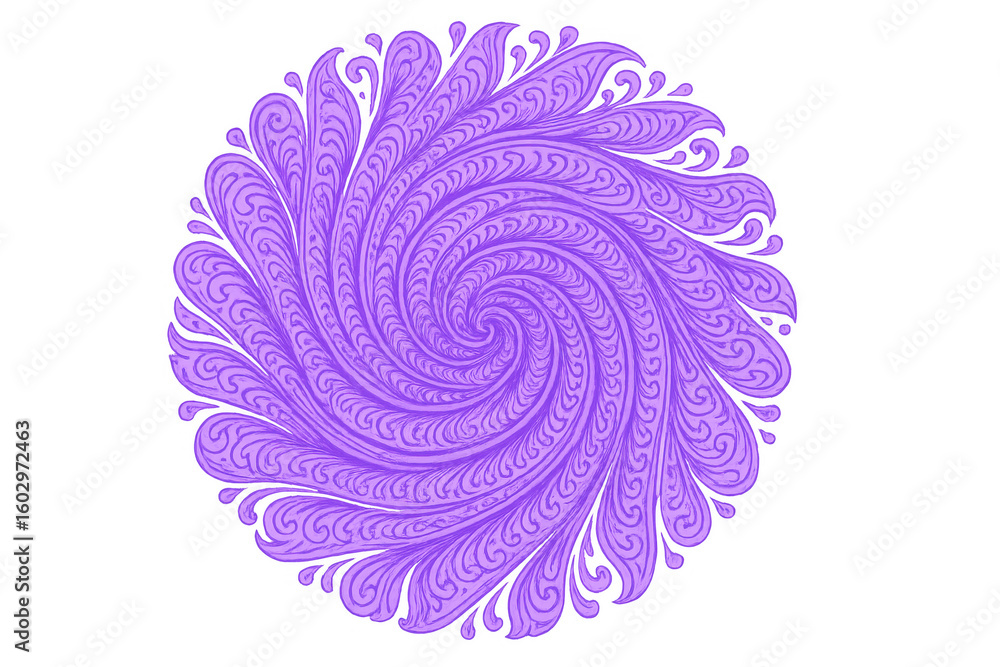 Poster intricate purple spiral design with floral patterns on a transparent background, perfect for adding 