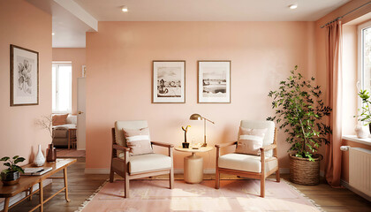 Modern living room interior with cozy fireplace stylish furniture and elegant decor in a comfortable home setting