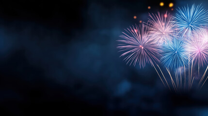 A blue, purple and red firework display in the sky