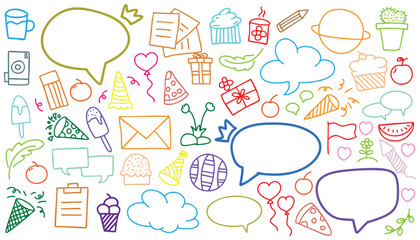 hand drawn landscape white background colorful doodle vector set, love, Natural , star, cloud, weather, rainbow, flower, bubble, heart and creative design vector collection.