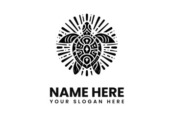 Stylized Sea Turtle Emblem with Radial Burst and Intricate Shell Design.