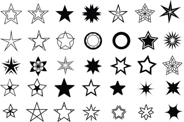 Hand drawn vector stars and sparkles symbols.