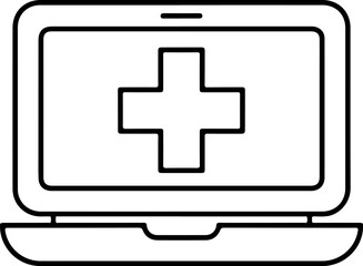 Fototapeta premium Laptop with medical cross icon on screen representing digital healthcare and telemedicine