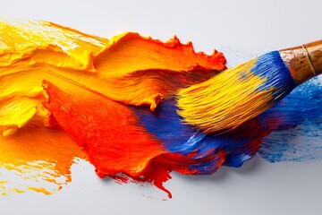 Vibrant brush strokes with yellow, red, and blue paint on white background