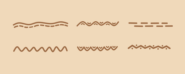 Hand drawn tribal decorative border divider wave line ornament simple doodle element collection for design decoration