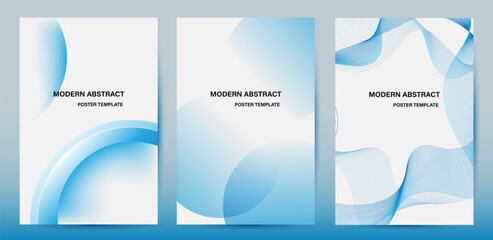 Modern Abstract Blue Wave on White Background Poster Set. Flyer Templates
