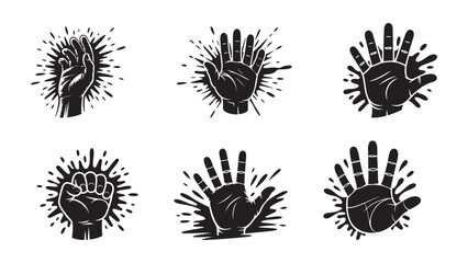 Obraz premium Vector illustration of a set of variety hand raise icons, Stylized human hand graphic with vibrant color palette