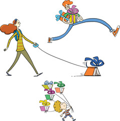 family of book lovers walk with their favorite books2.eps