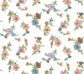 Vector seamless pattern with small cute flowers.Ditsy floral background. abstract seamless watercolor botanical floral branch pattern isolated on white background. design for wallpaper.