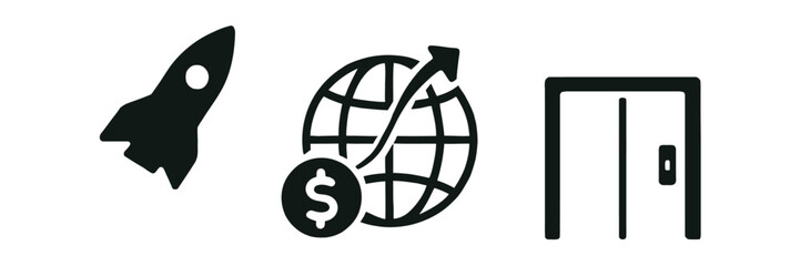 Startup and Global Growth Icons – Innovation, Finance, and Progress Vector Silhouettes