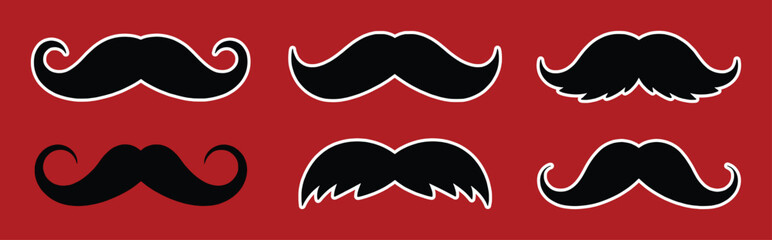 Obraz premium Black mustache styles collection on red background white vector