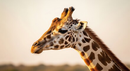 Obraz premium Majestic Giraffe Portrait: Golden Hour Light on Unique Patterned Skin