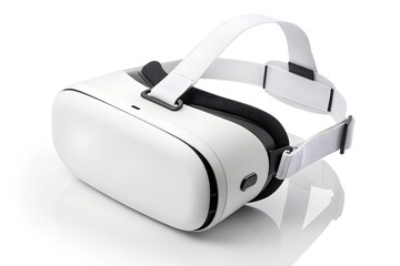 A futuristic white virtual reality headset rests isolated on a bright, clean background, perfect for immersive digital exploration.