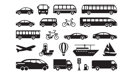 Set of vector silhouettes of different transport icons. Modern transportation icons collection for digital and print media