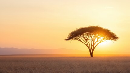 Wilderness Golden light falling on a vast savanna, home to grazing wildlife.