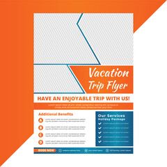 Editable travel agency flyer template for promotional use, featuring a clean and modern layout to highlight tours, packages, or seasonal vacations in vector format