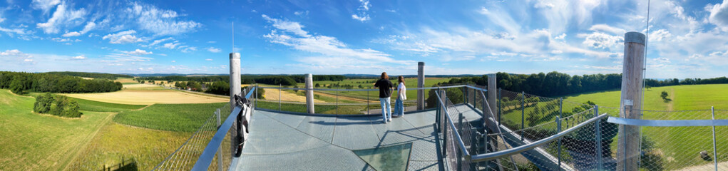 Aussicht vom Heidegrabenturm auf der schwäbischen Alb - Panoramaufnahme