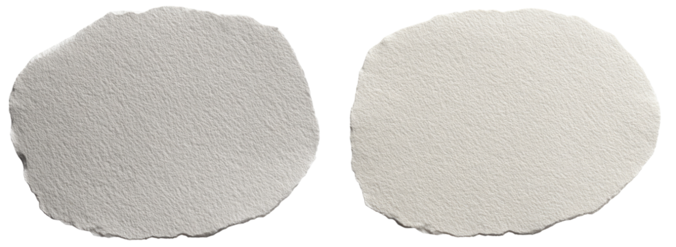 Two light gray, textured circles