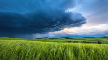 Obraz premium Spectacular A massive thunderstorm forming over a rolling countryside.