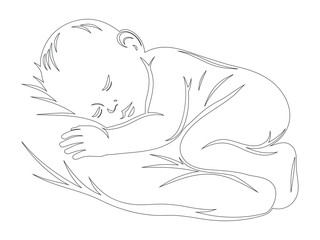 Sleeping Baby Silhouette in Side Pose with Head on Pillow and Curled Arms