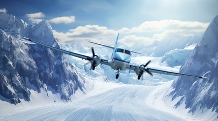 Naklejka premium A photo of a plane flying over a glacier