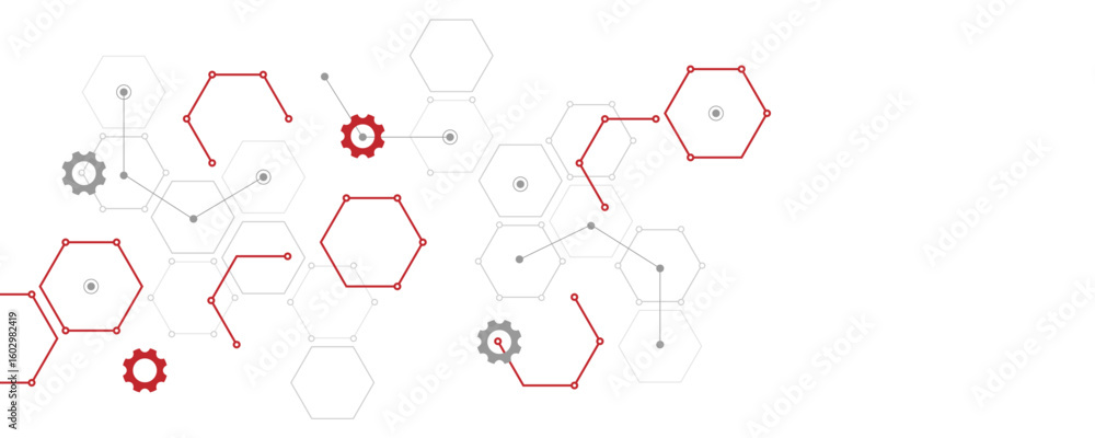Poster abstract gray and red color geometric hexagon pattern. creative medical science and technology backg