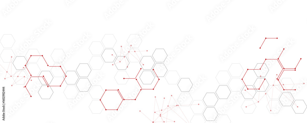 Aufkleber abstract gray and red color geometric hexagon pattern. creative medical science and technology backg