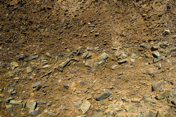 Close-up view of rocky ground texture with scattered stones and dirt