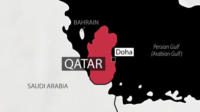 Qatar Map - Fast Zooming from World Map. Animated Motion Graphics Shape Map of the Qatar. 4K Resolution Stock Video for News, Vlogs etc.