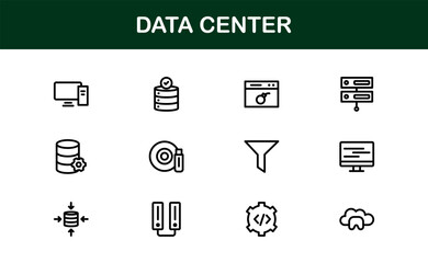 Data Center Line Icon Collection – Unique, creative, and high-quality vector illustrations representing IT networks, storage systems, and computing devices
