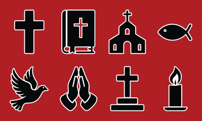 Religious Symbols Collection Featuring Crosses Bible Church Dove Fish Candle Praying Hands