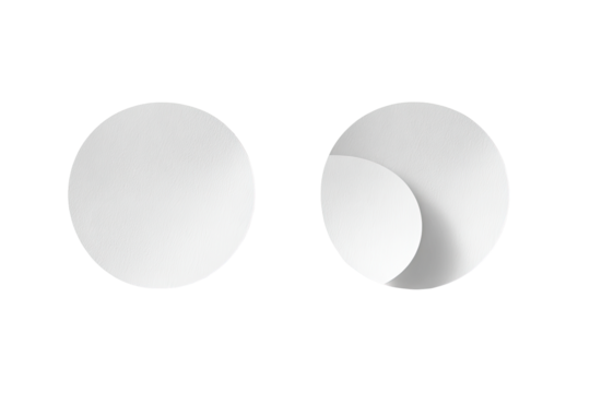 Two simple, white, circular shapes with subtle shading