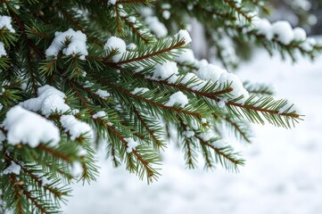 Winter Wonderland with Snowy Fir Branches
