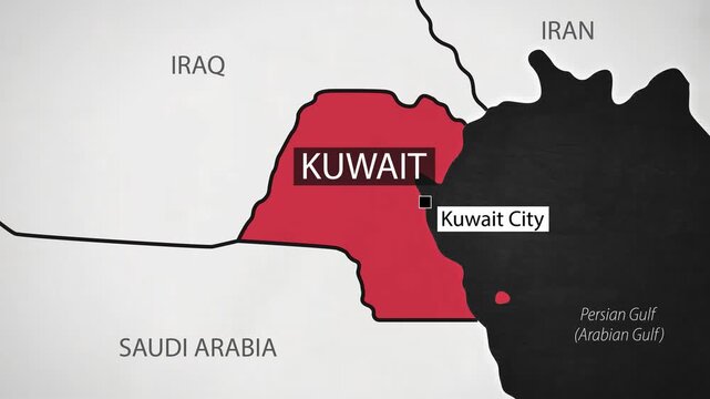 Kuwait Map - Fast Zooming from World Map. Animated Motion Graphics Shape Map of the Kuwait. 4K Resolution Stock Video for News, Vlogs etc.